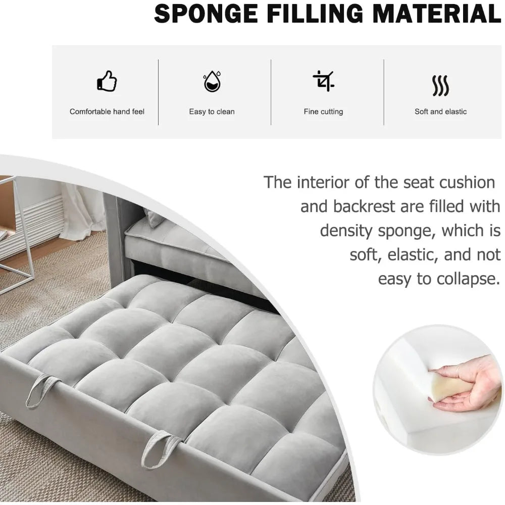 Convertible 3-in-1 Sleeper Sofa with Armrests, Storage Pockets, Pillows, and Adjustable Backrest