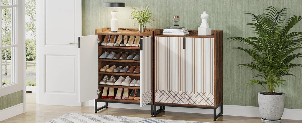Modern Shoe Cabinet for Entryway, 25 Pairs Shoe Cabinet with Doors, Wood 5-Tier Shoe Organizer for Bedroom Living Room