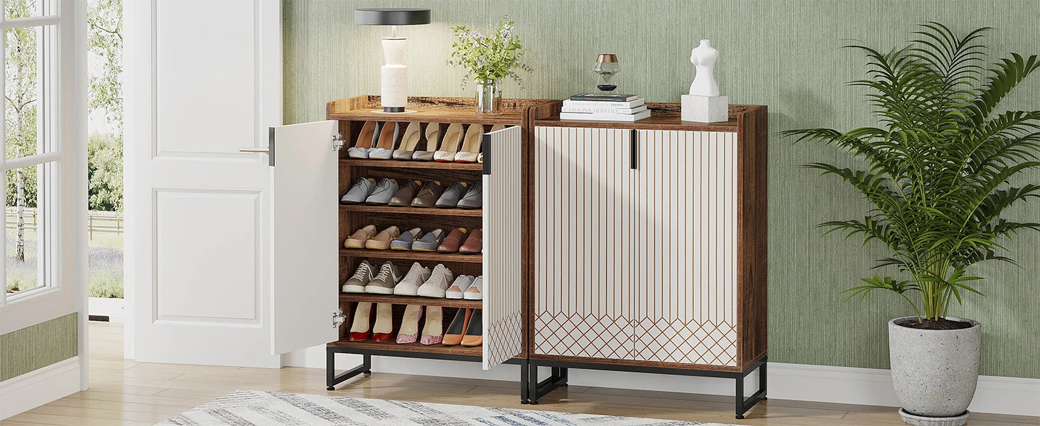 Modern Shoe Cabinet for Entryway, 25 Pairs Shoe Cabinet with Doors, Wood 5-Tier Shoe Organizer for Bedroom Living Room