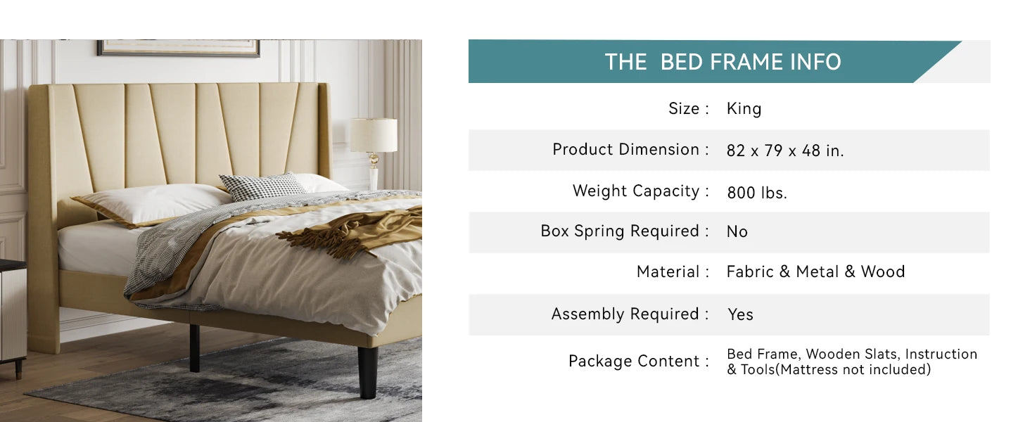 HOOMIC Platform Bed Frame with Geometric Wingback Headboard, Wooden Slats Support, No Box Spring Needed Allewie