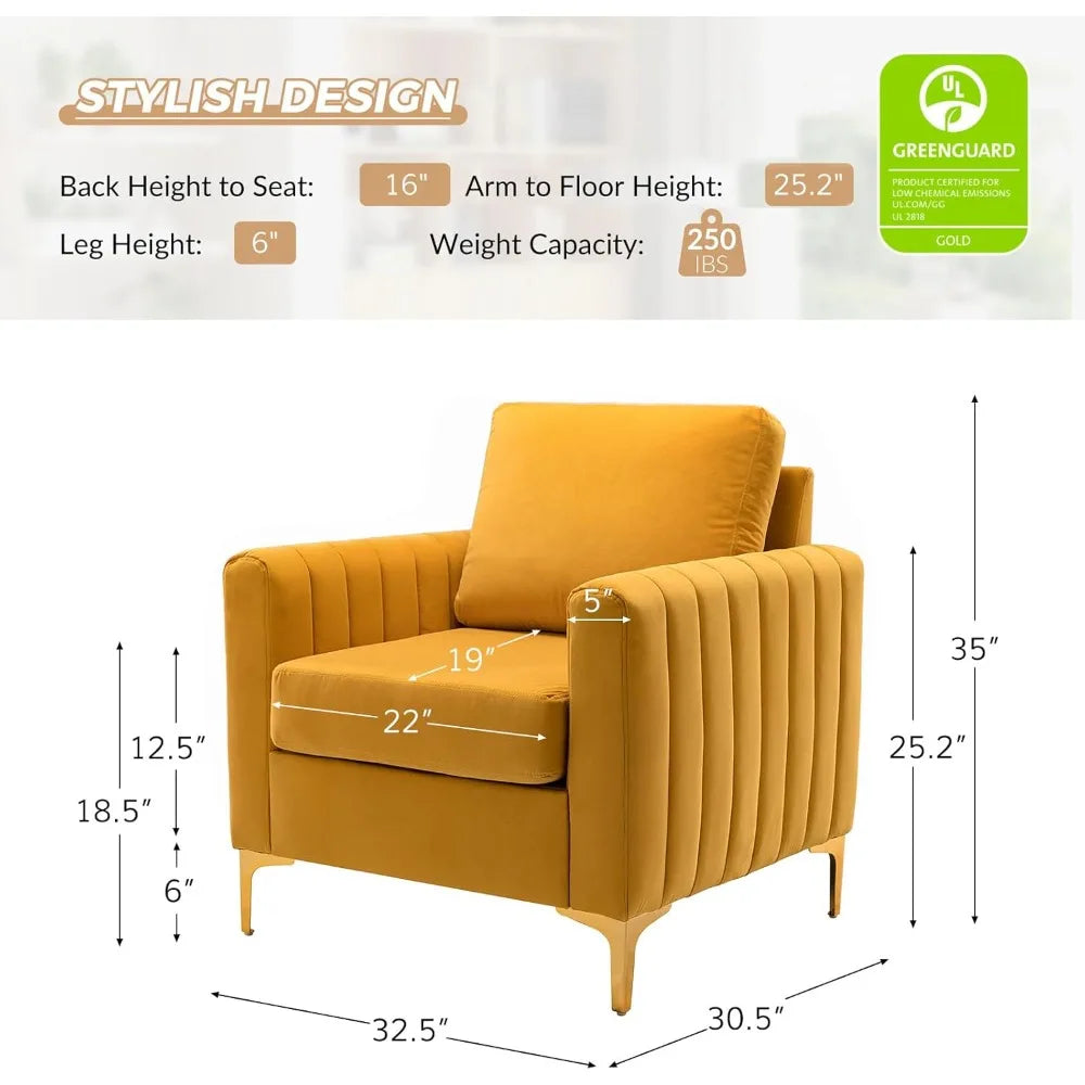 Velvet Accent Club Chair, Modern Velvet Armchair Upholstered Accent Club Sofa Chair with Gold Metal Legs Mid-Century Barrel Lei