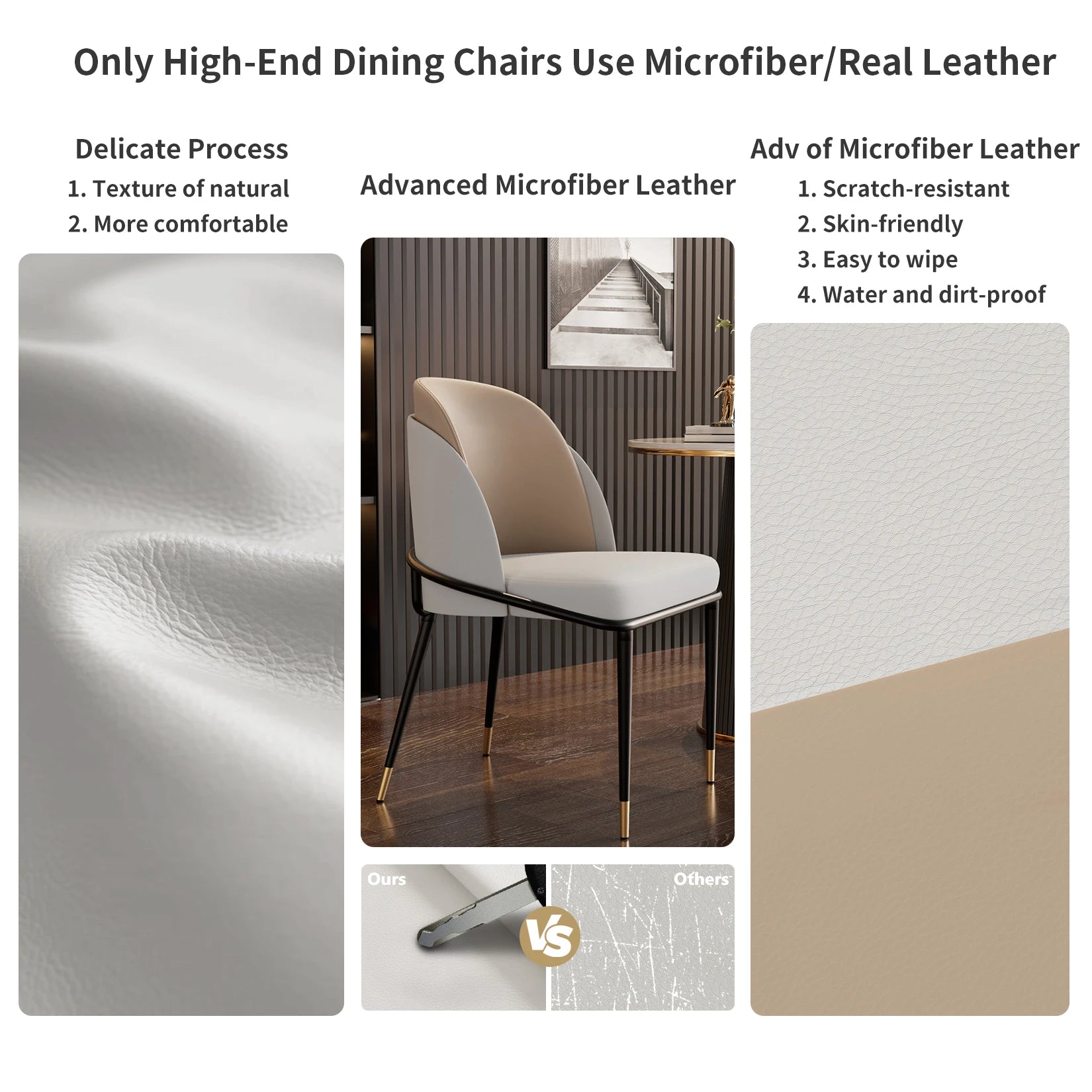 Luxurious Upholstered, Set of 2 Dining Chairs, Microfiber Silicone Faux Leather