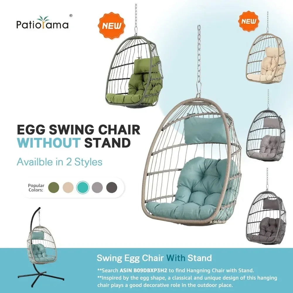 Indoor/Outdoor Egg Swing Chair With or Without Stand, Patio Wicker Rattan Hanging Chair w/Cushion, 350lbs Capacity