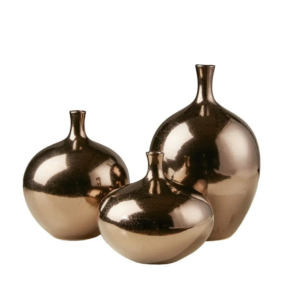 3-Piece Mirrored Ceramic Decorative Vase Set Premium Porcelain for Home Decoration