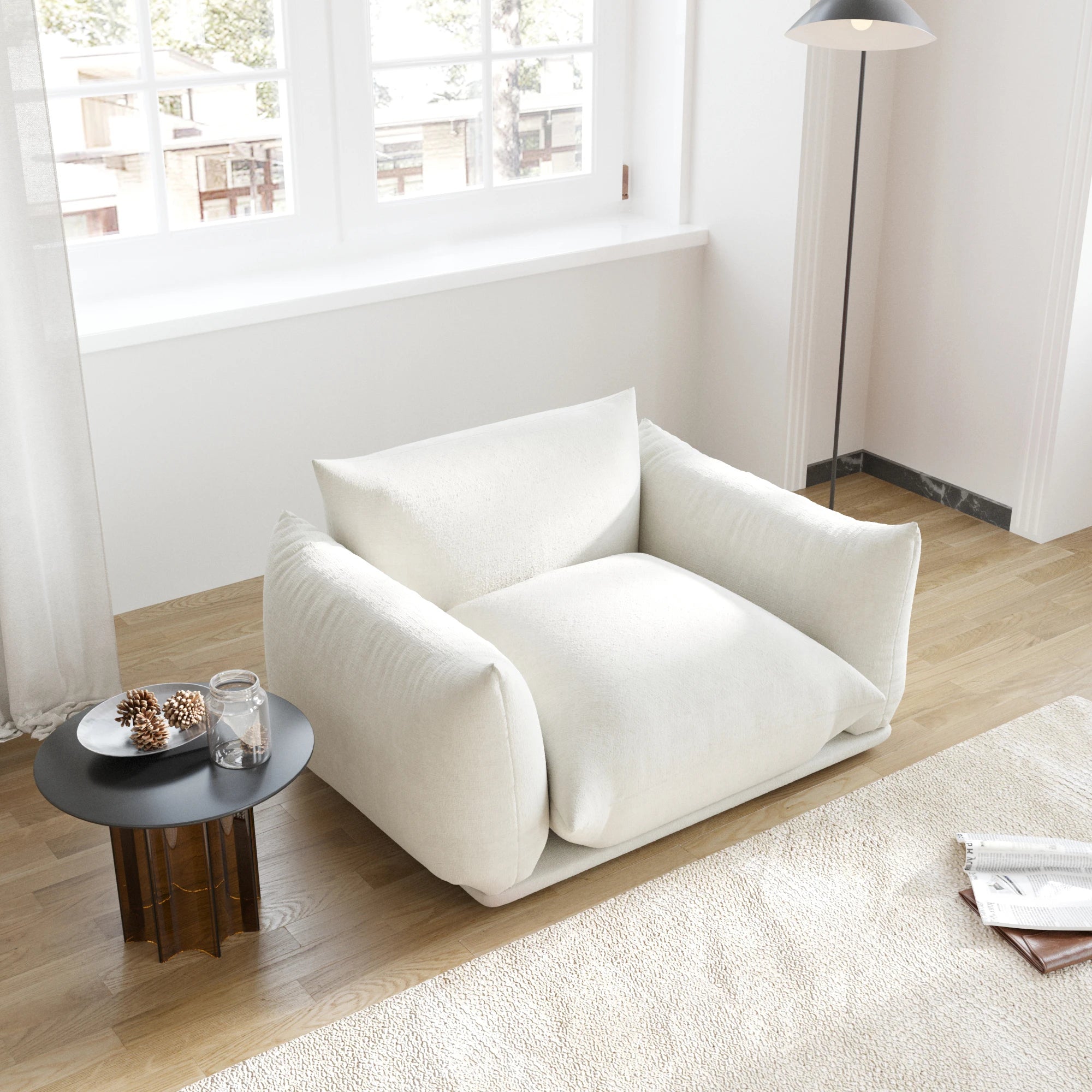 Comfy Chenille Single Accent Chair Deep Seat Couches Mid-Century Sofa 50" Plush Sofas Furniture for Small Spaces Living Room