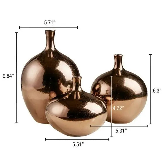 3-Piece Mirrored Ceramic Decorative Vase Set Premium Porcelain for Home Decoration