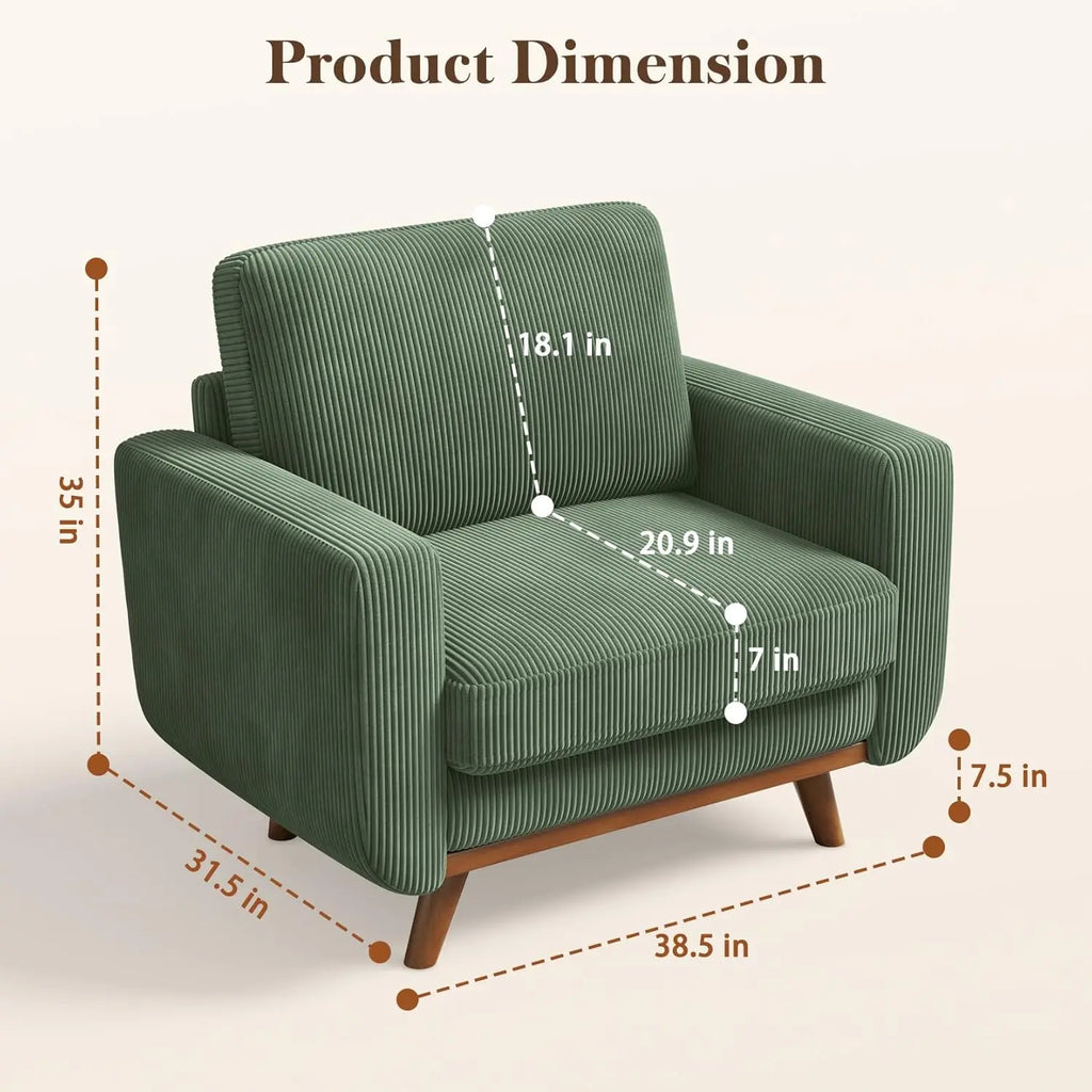 38.5" Accent Chair Green, Comfy Corduroy Single Sofa Seat with Spring Cushion, Upholstered Armchair with Deep Seat