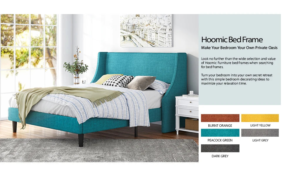HOOMIC Bed Frame, Fabric Upholstered Modern Wingback Platform Bed with Headboard, Strong Wood Slats Support Allewie