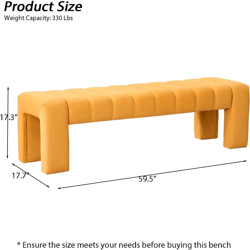 Velvet End of Bed Bench Upholstered Modern 59" Bedroom Benchs for King Bed Benchs Tufted Window Bench Comfy Long Ottoman