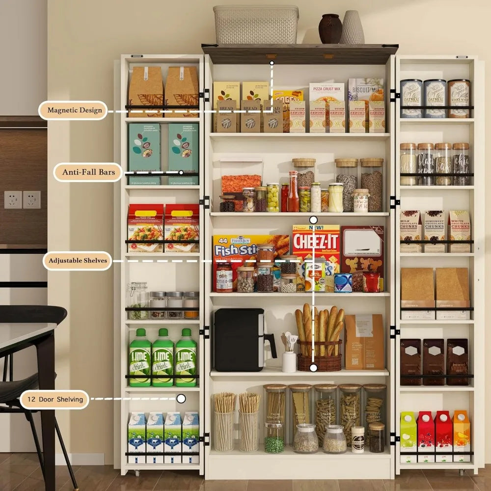Tall Kitchen Pantry Cabinet: Food Pantry Cabinets for Kitchen Storage, Wood Storage Cabinet with 2 Doors