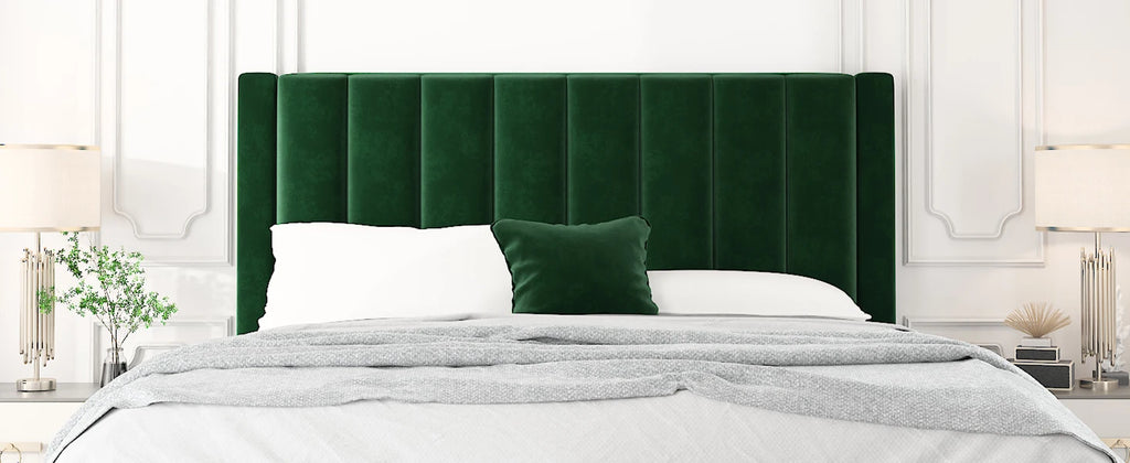 HOOMIC Platform Bed Frame with Velvet Upholstered Plush Vertical Channel Headboard, No Box Spring Needed, Easy Assembly  Allewie