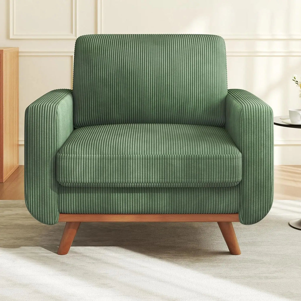 38.5" Accent Chair Green, Comfy Corduroy Single Sofa Seat with Spring Cushion, Upholstered Armchair with Deep Seat