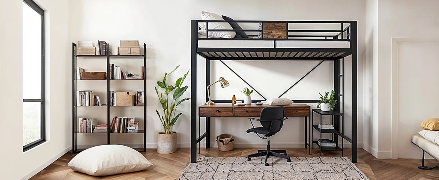 HOOMIC Twin Size Loft Bed Frame with Full Length Guardrail, Space-Saving, Sturdy Metal Construction, Easy Assembly Black Allewie