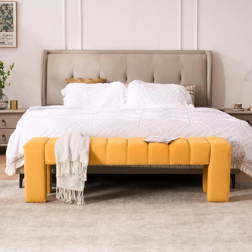 Velvet End of Bed Bench Upholstered Modern 59" Bedroom Benchs for King Bed Benchs Tufted Window Bench Comfy Long Ottoman
