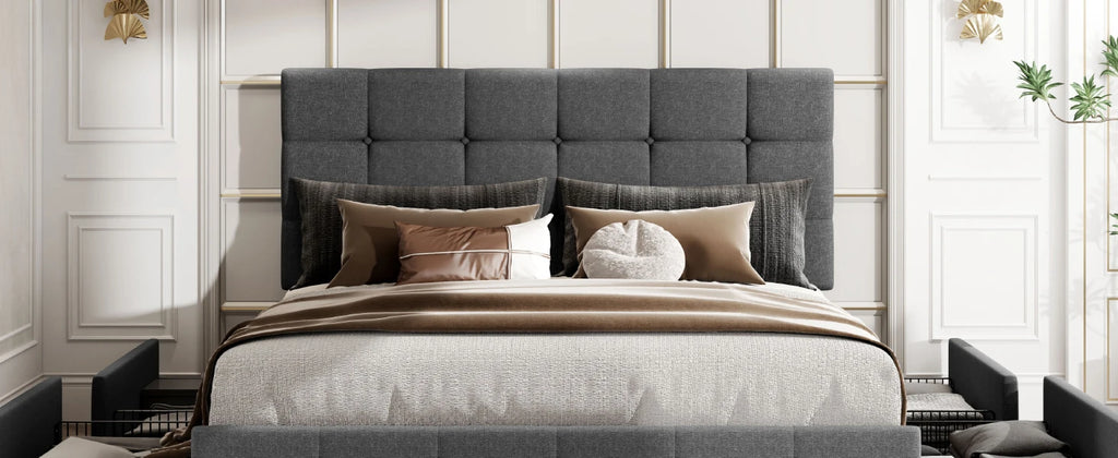 HOOMIC Platform Storage Bed Frame with 4 Drawers and Adjustable Headboard