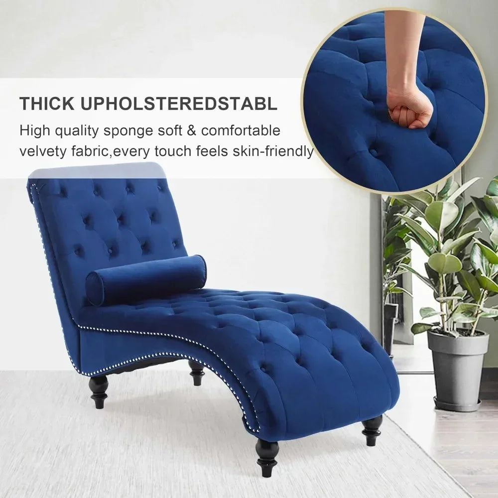 Velvet Button-Tufted Chaise Lounge Chair Indoor with Pillow Upholstered Modern Furniture for Bedroom Living Room Office