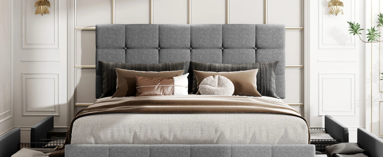 HOOMIC Platform Storage Bed Frame with 4 Drawers and Adjustable Headboard