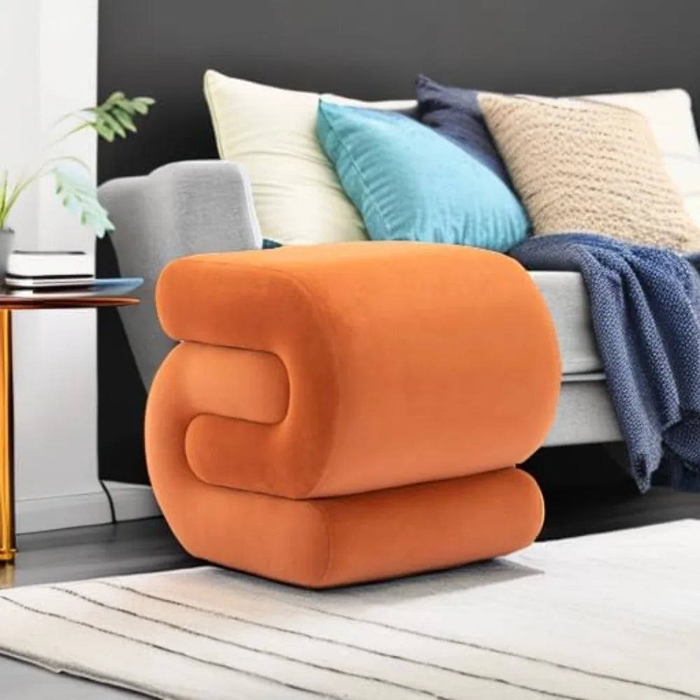 Velvet Vanity Stool, Modern S-Shaped Pouf Ottoman Footrest Makeup Chair Foot Stool Under Desk, Decorative Floor Seat for Makeup