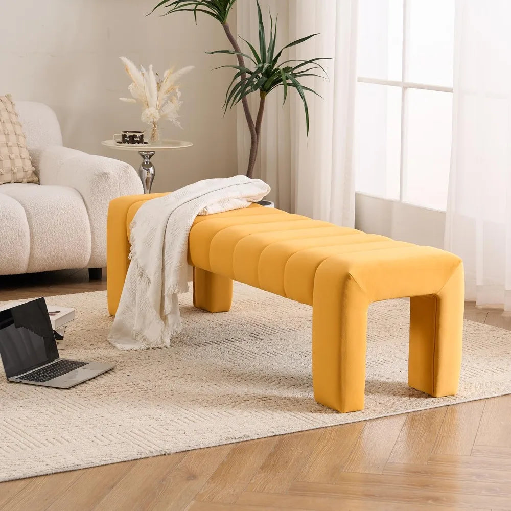 Velvet End of Bed Bench Upholstered Modern 59" Bedroom Benchs for King Bed Benchs Tufted Window Bench Comfy Long Ottoman