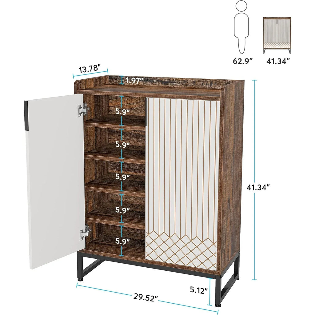 Modern Shoe Cabinet for Entryway, 25 Pairs Shoe Cabinet with Doors, Wood 5-Tier Shoe Organizer for Bedroom Living Room