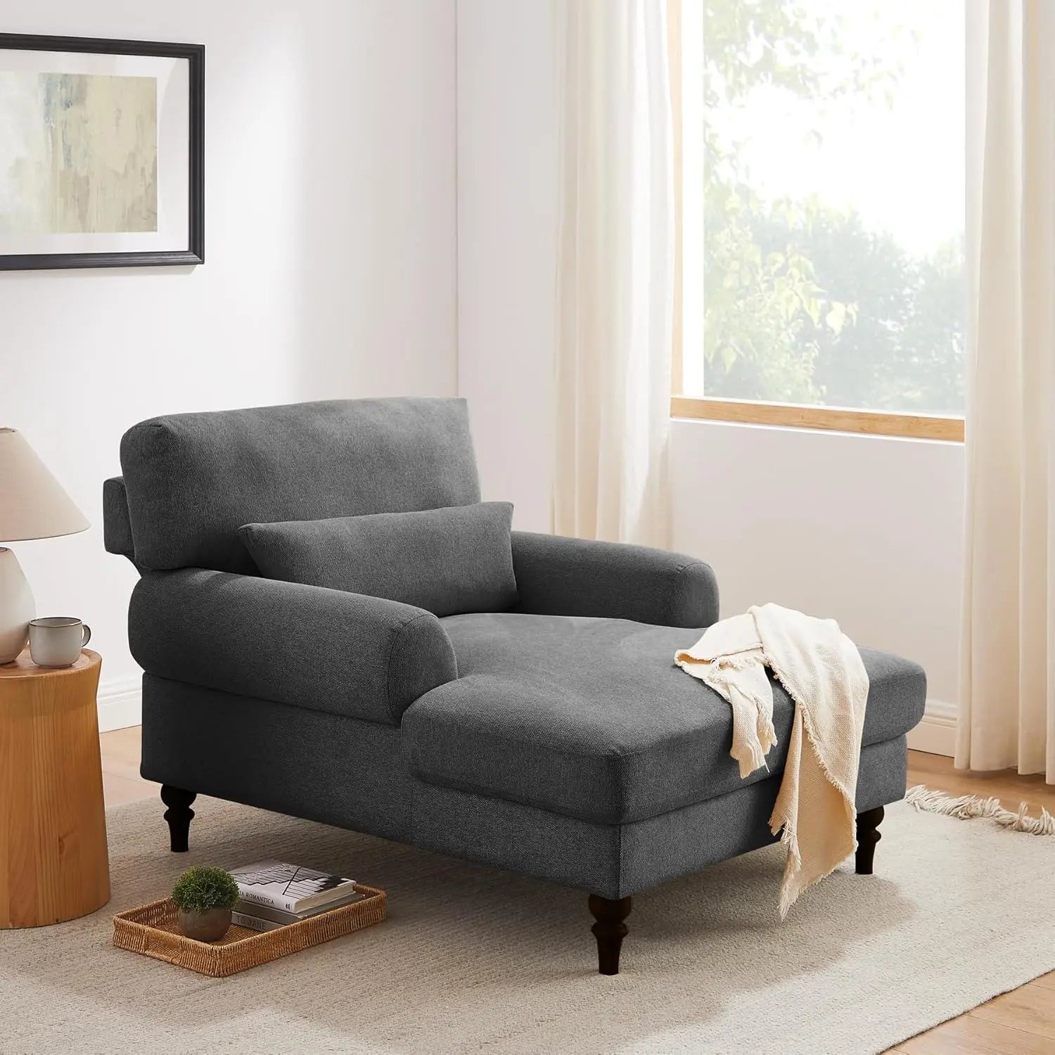 Modern Chaise Lounge Chair with Adjustable Backrest, Upholstered Indoor Leisure Sofa Recliner, Oversized Accent Chair Deep Seat