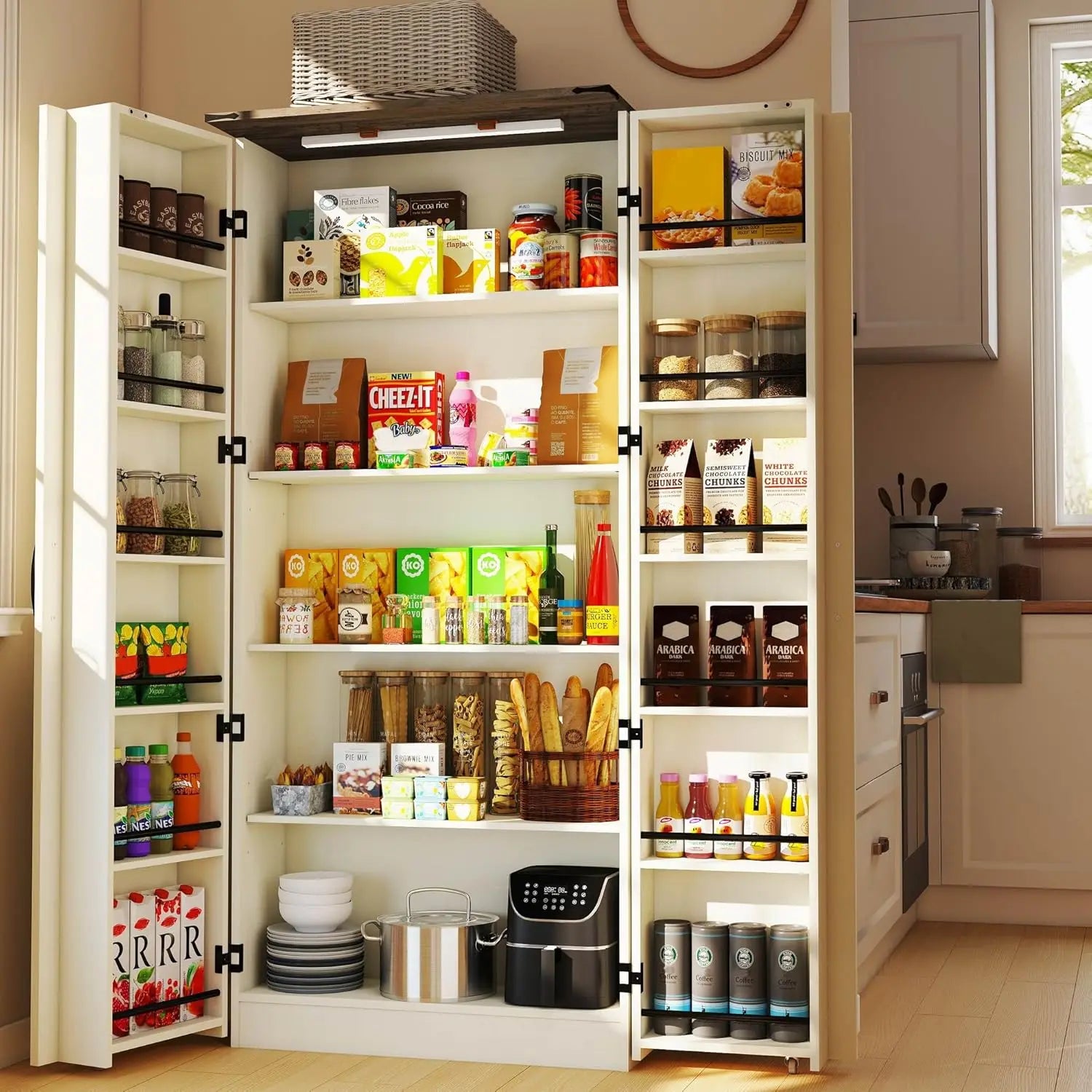Tall Kitchen Pantry Cabinet: Food Pantry Cabinets for Kitchen Storage, Wood Storage Cabinet with 2 Doors