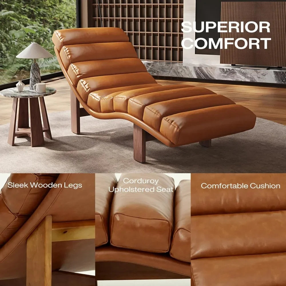 Modern Armless Chaise Lounge Chair Comfortable Upholstered Seat with Wooden Legs for Living Room Bedroom