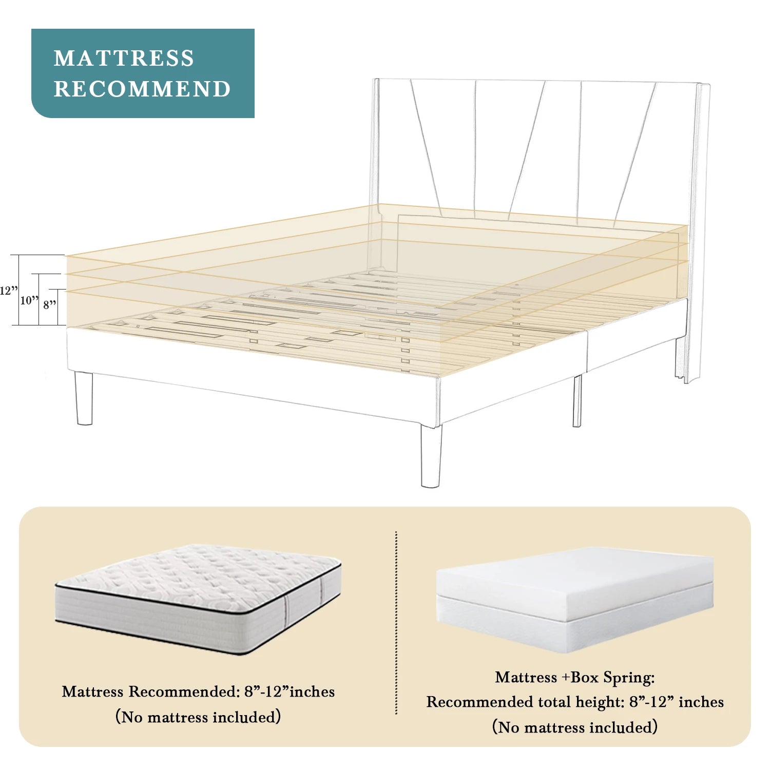 HOOMIC Platform Bed Frame with Geometric Wingback Headboard, Wooden Slats Support, No Box Spring Needed Allewie
