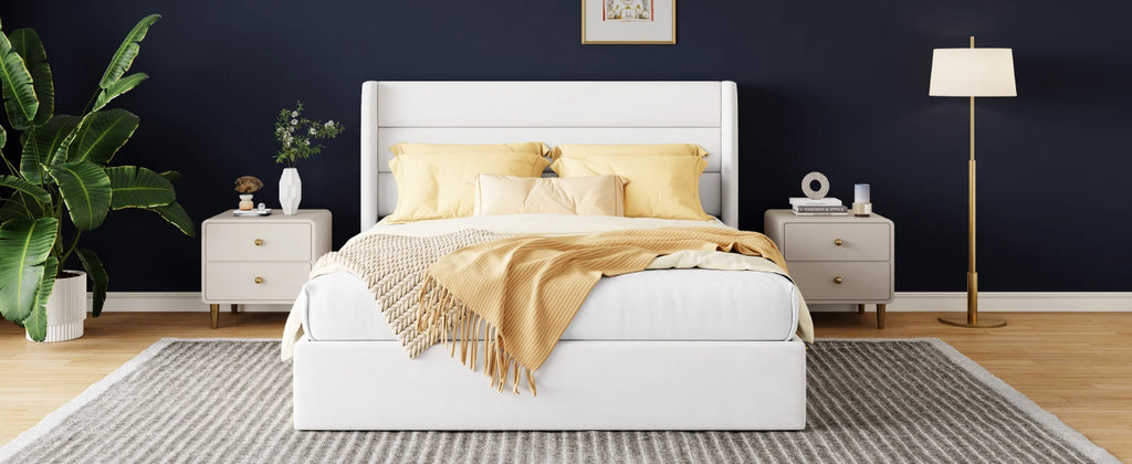 Lift Up Storage Bed with Wingback Headboard/Heavy-Duty Hydraulic Bed/Large Underneath Storage