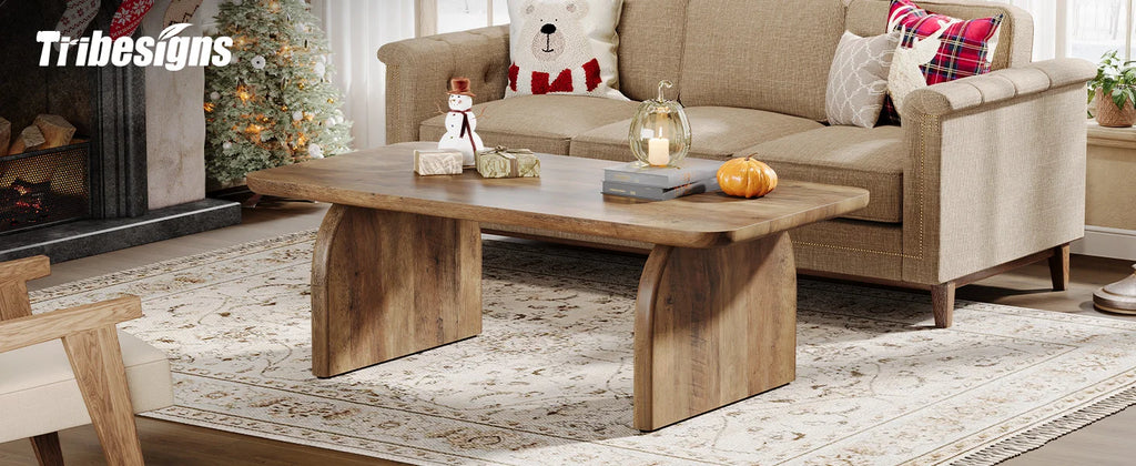 Tribesigns Farmhouse Rectangular Coffee Table, 47.24-Inch Engineered Wood Center Cocktail Tea Table with Sturdy Base