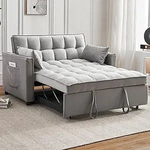 Convertible 3-in-1 Sleeper Sofa with Armrests, Storage Pockets, Pillows, and Adjustable Backrest