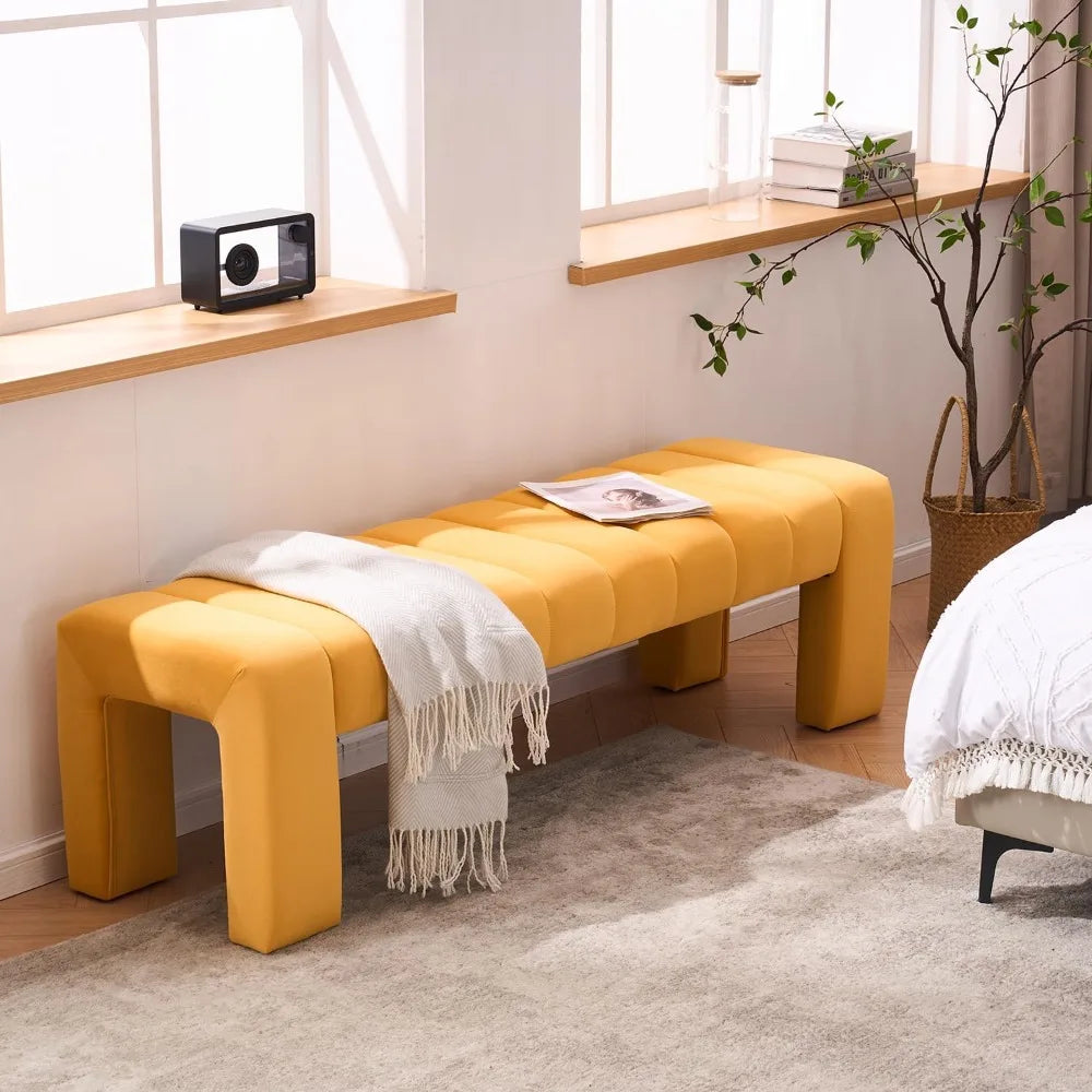 Velvet End of Bed Bench Upholstered Modern 59" Bedroom Benchs for King Bed Benchs Tufted Window Bench Comfy Long Ottoman