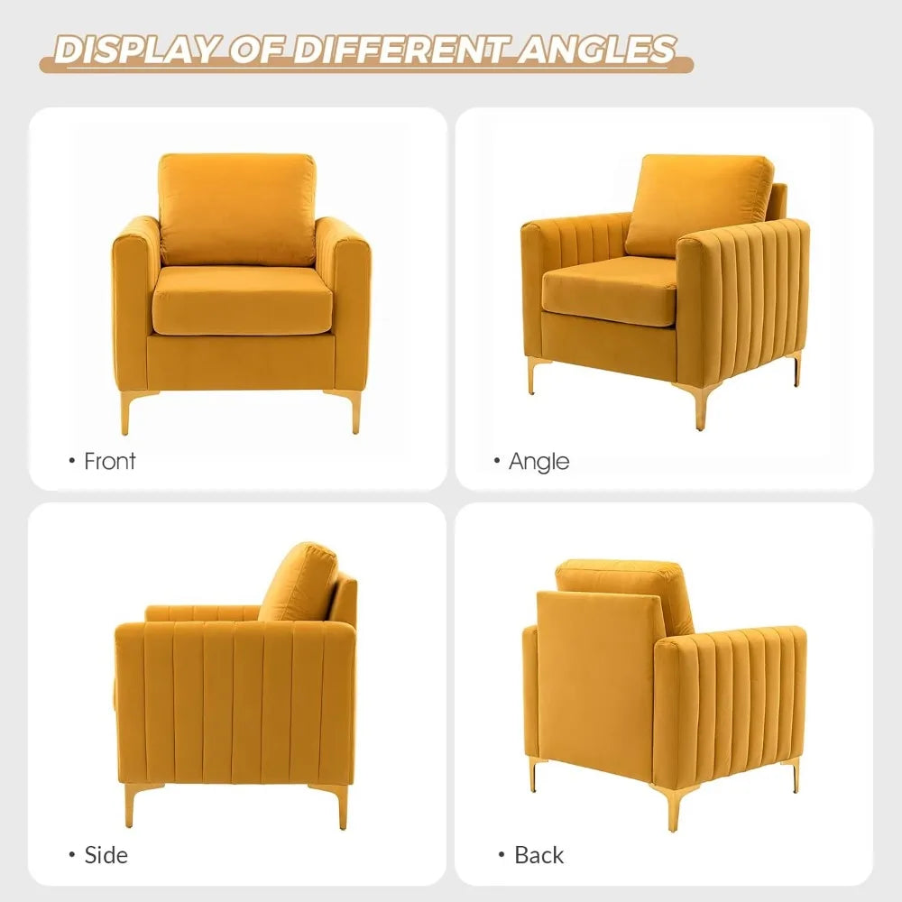Velvet Accent Club Chair, Modern Velvet Armchair Upholstered Accent Club Sofa Chair with Gold Metal Legs Mid-Century Barrel Lei