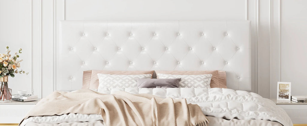 HOOMIC Bed Frame with Adjustable Diamond Tufted Headboard/Faux Leather Upholstered Platform Bed Frame