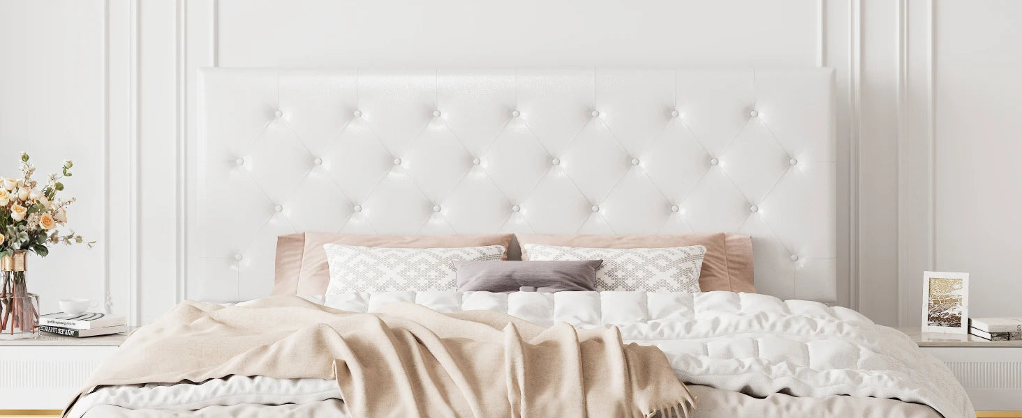 HOOMIC Bed Frame with Adjustable Diamond Tufted Headboard/Faux Leather Upholstered Platform Bed Frame