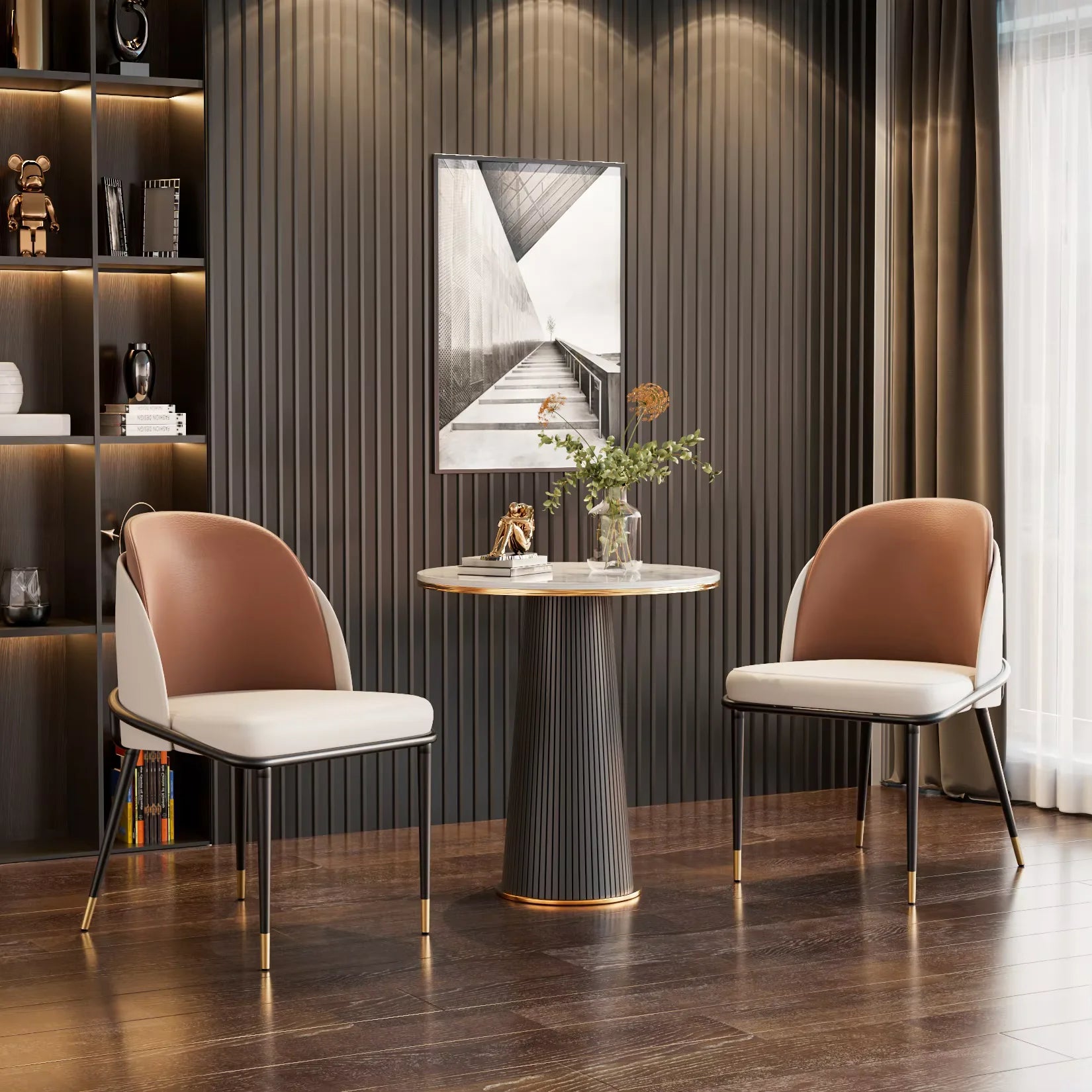 Luxurious Upholstered, Set of 2 Dining Chairs, Microfiber Silicone Faux Leather