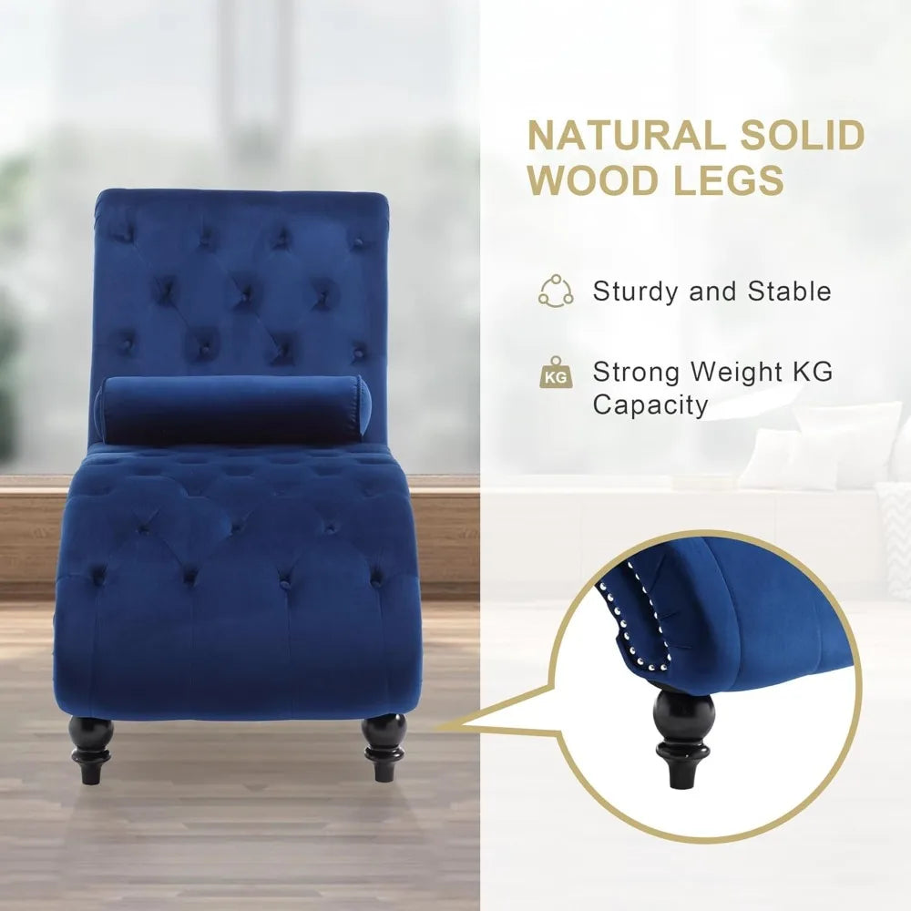 Velvet Button-Tufted Chaise Lounge Chair Indoor with Pillow Upholstered Modern Furniture for Bedroom Living Room Office