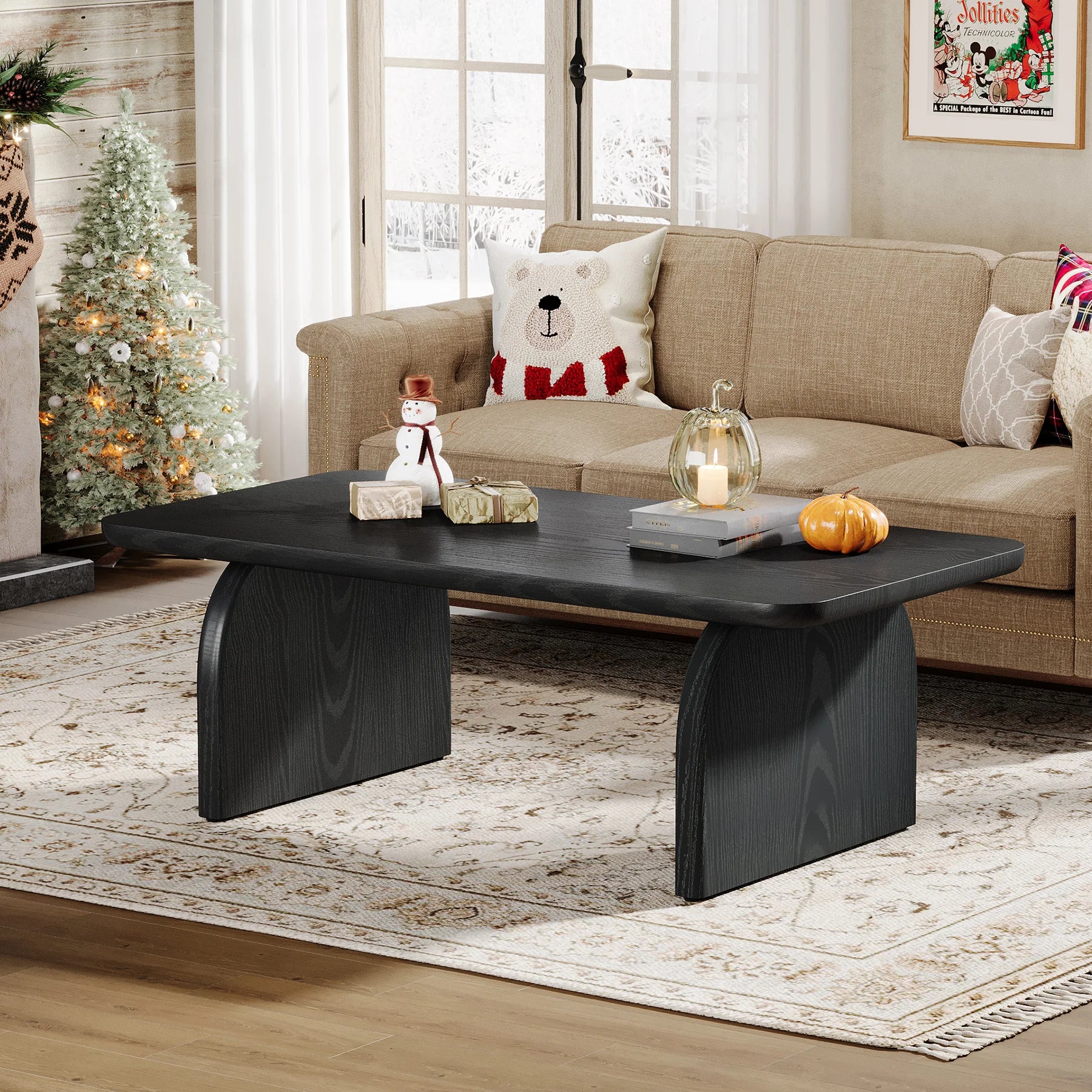 Tribesigns Farmhouse Rectangular Coffee Table, 47.24-Inch Engineered Wood Center Cocktail Tea Table with Sturdy Base