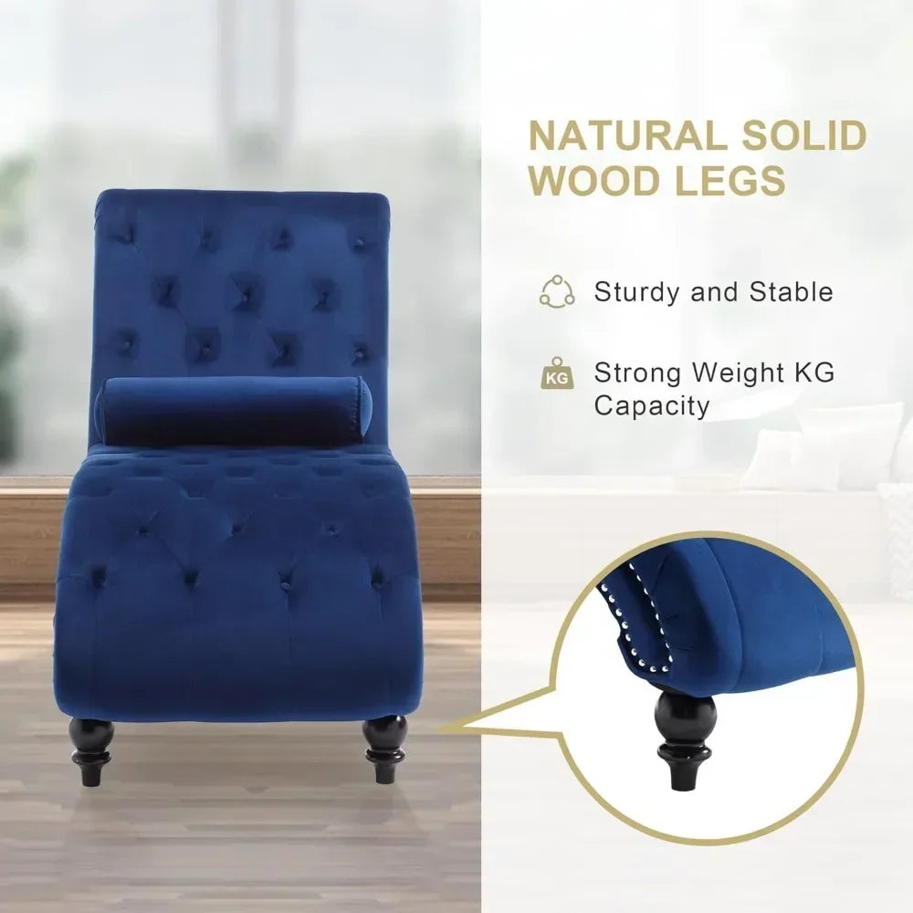 Velvet Button-Tufted Chaise Lounge Chair Indoor with Pillow Upholstered Modern Furniture for Bedroom Living Room Office