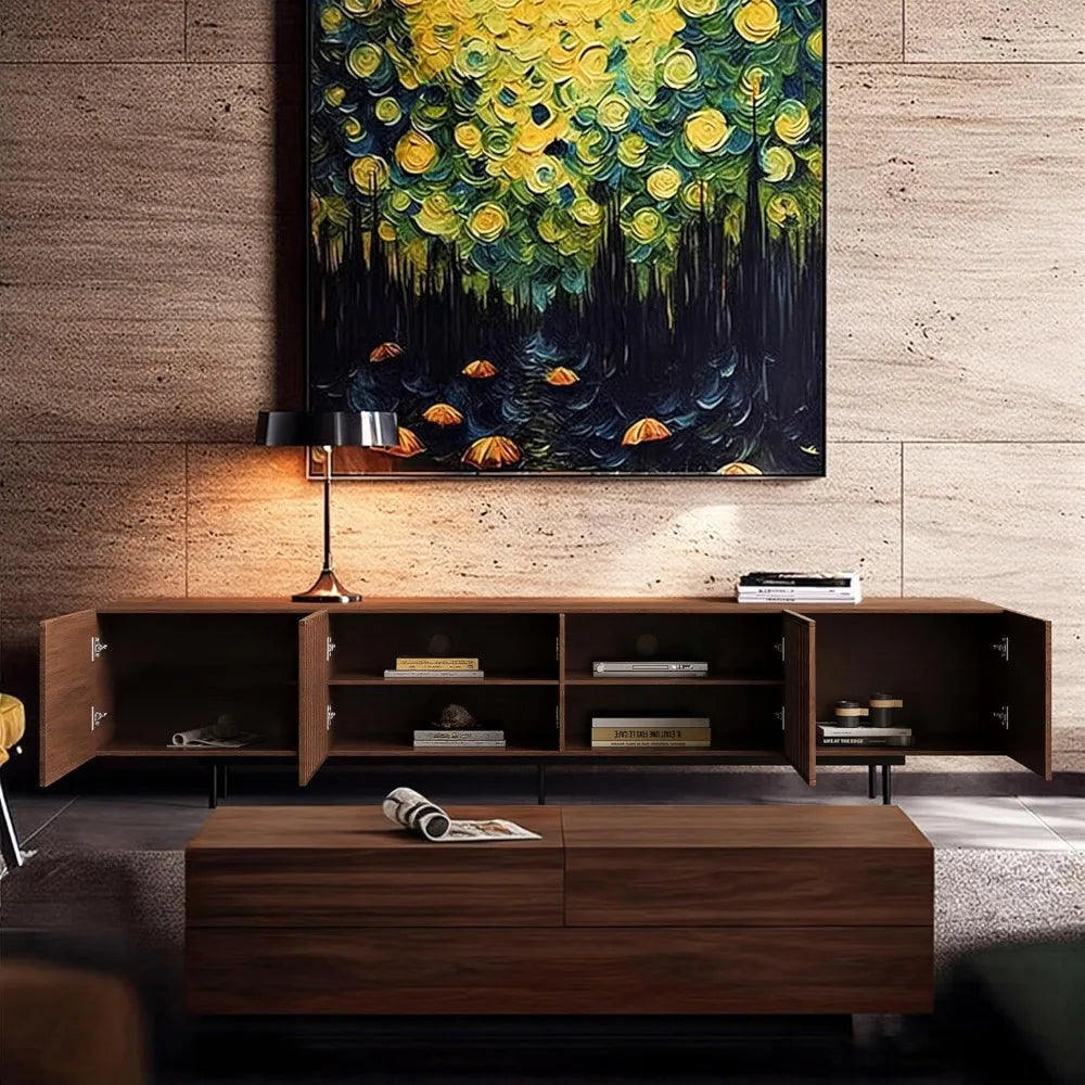 "Mid-Century TV Stand for 70" TVs - 70.87" Walnut Console with Ample Storage for Multi-Room"