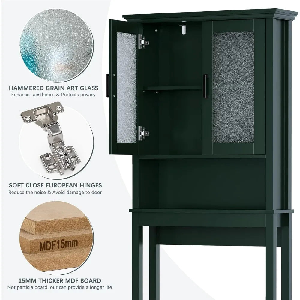Over the Toilet Storage Cabinet with Glass Doors and Adjustable Shelf