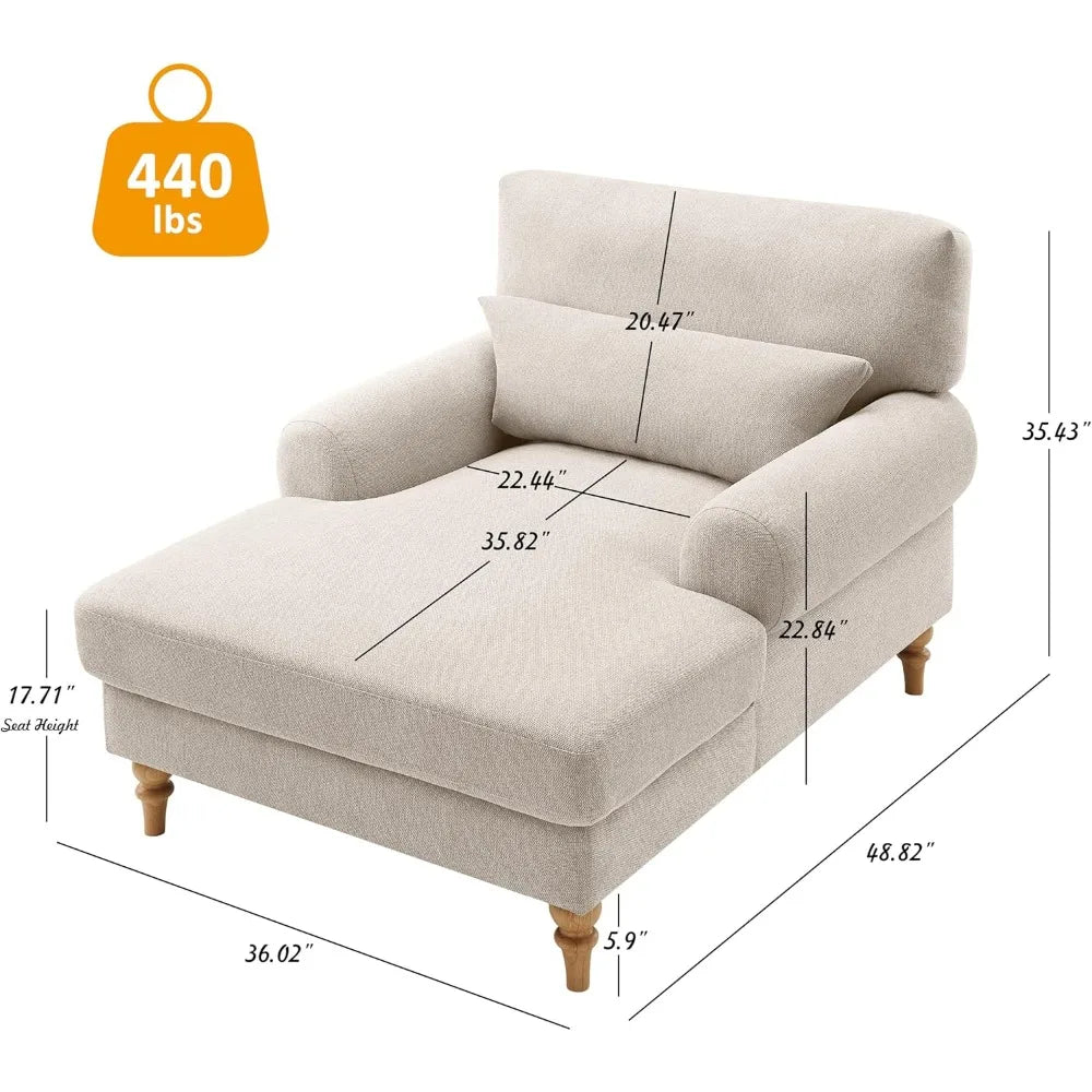 Modern Chaise Lounge Chair with Adjustable Backrest, Upholstered Indoor Leisure Sofa Recliner, Oversized Accent Chair Deep Seat