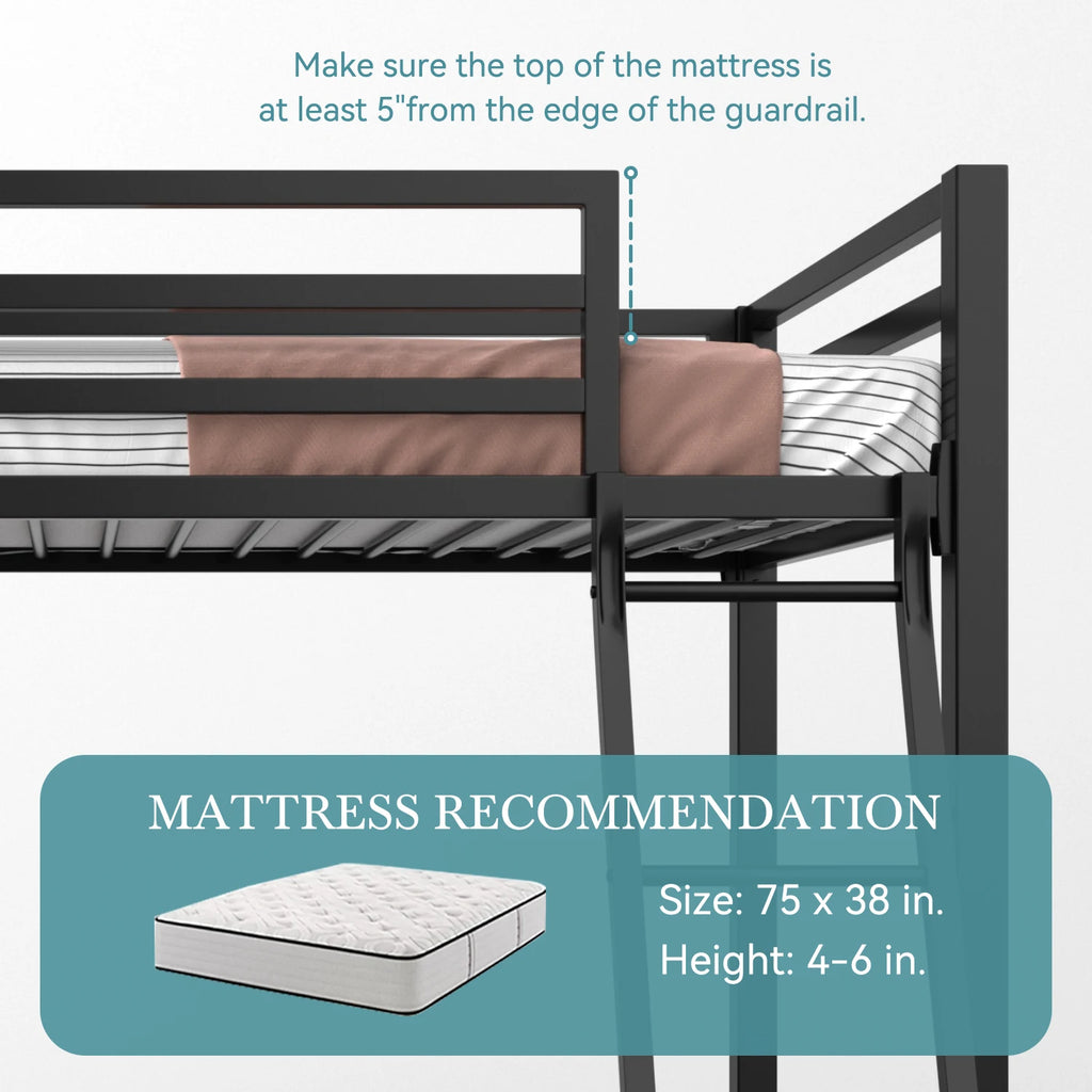 HOOMIC Heavy-Duty Metal Bunk Bed Frame Twin Over Twin, Full Length Guardrails, Space-Saving, Sturdy Metal Support Allewie