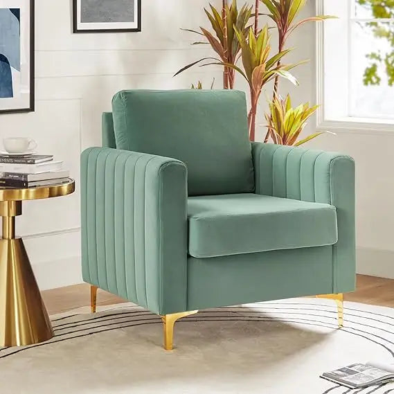 Velvet Accent Club Chair, Modern Velvet Armchair Upholstered Accent Club Sofa Chair with Gold Metal Legs Mid-Century Barrel Lei