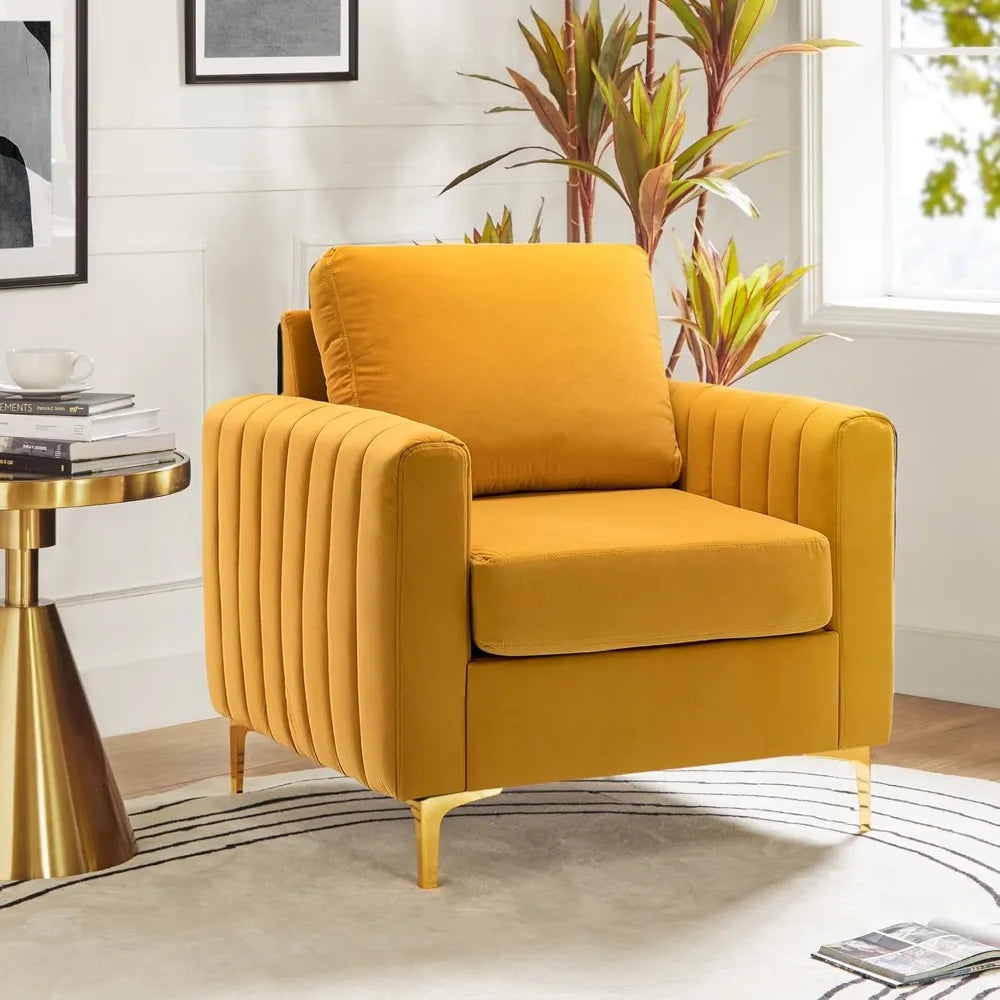 Velvet Accent Club Chair, Modern Velvet Armchair Upholstered Accent Club Sofa Chair with Gold Metal Legs Mid-Century Barrel Lei
