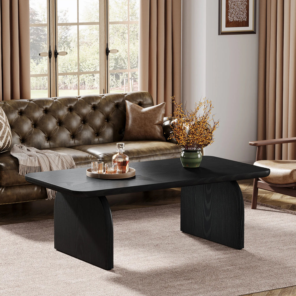 Tribesigns Farmhouse Rectangular Coffee Table, 47.24-Inch Engineered Wood Center Cocktail Tea Table with Sturdy Base