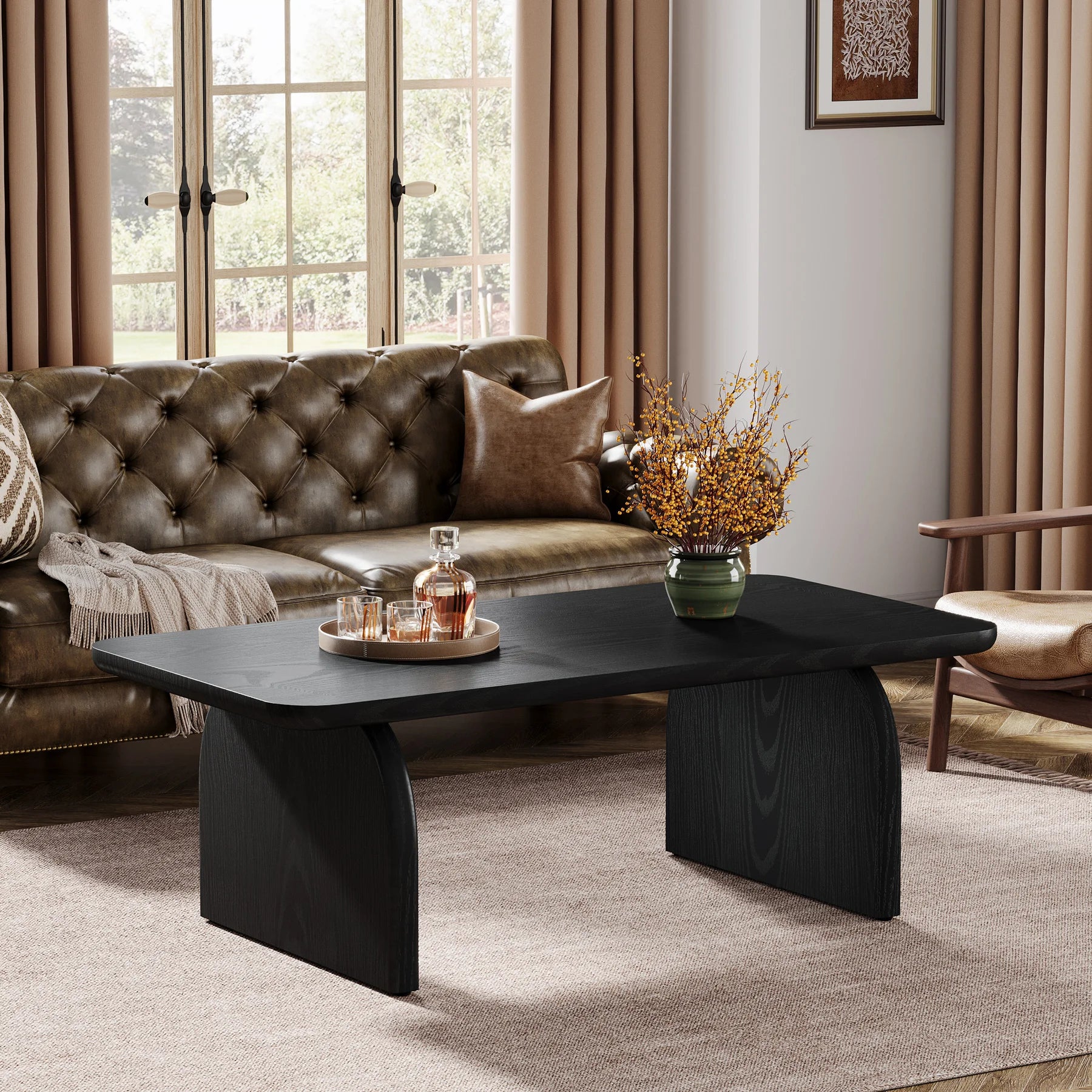 Tribesigns Farmhouse Rectangular Coffee Table, 47.24-Inch Engineered Wood Center Cocktail Tea Table with Sturdy Base