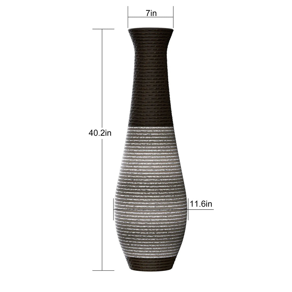 39-Inch Tall  Floor Vase Durable Artificial Rattan Elegant Two-Tone Dark Brown Finish Stylish Home Decor Statement Piece