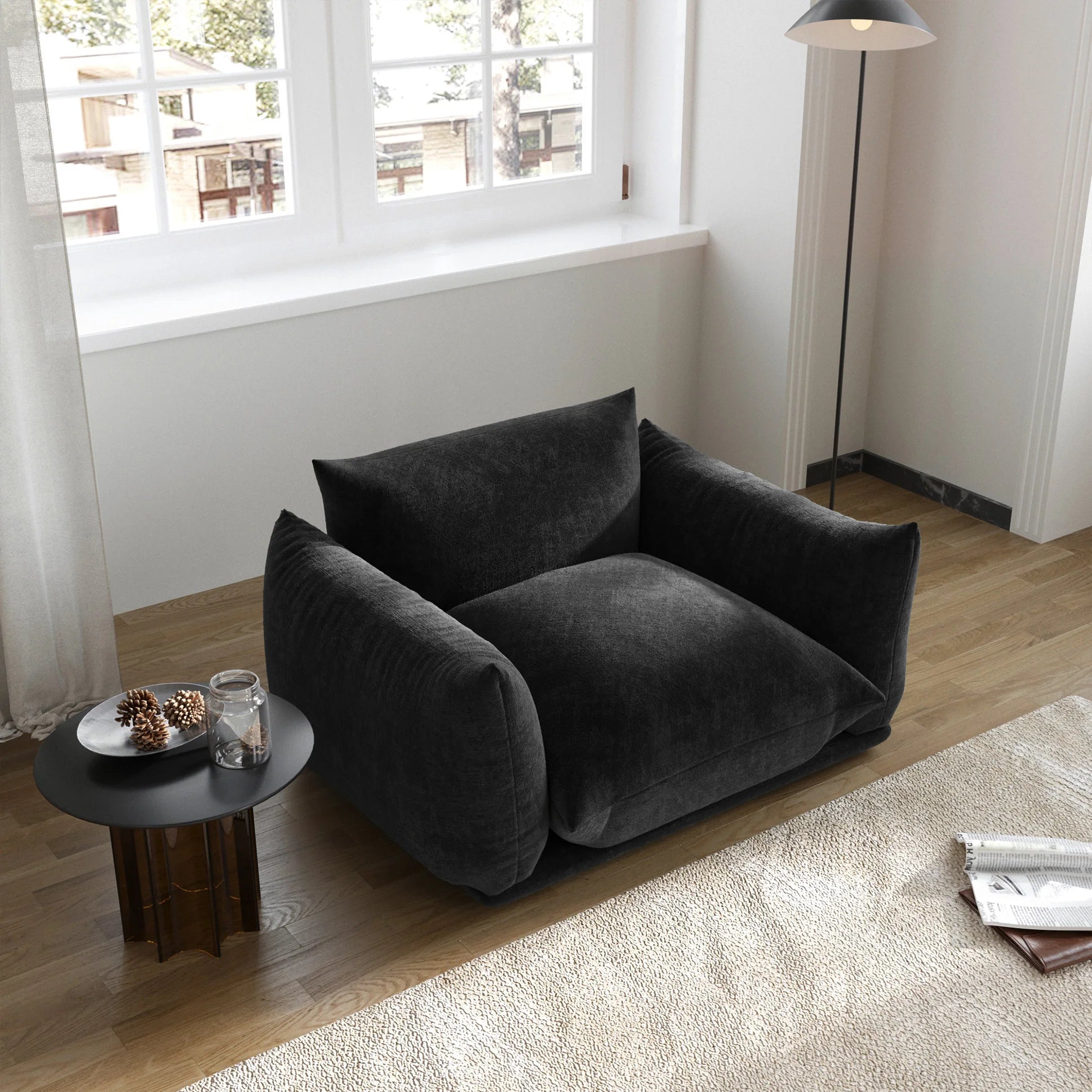 Comfy Chenille Single Accent Chair Deep Seat Couches Mid-Century Sofa 50" Plush Sofas Furniture for Small Spaces Living Room