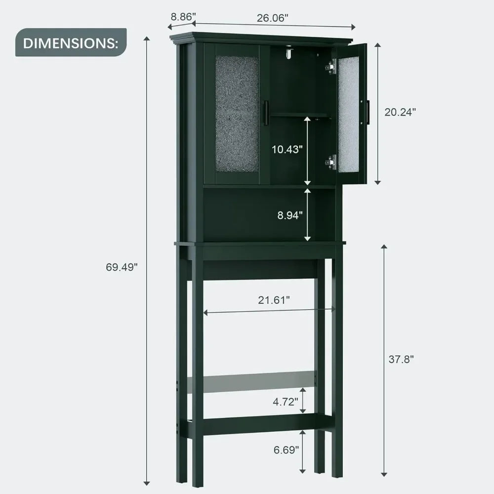 Over the Toilet Storage Cabinet with Glass Doors and Adjustable Shelf